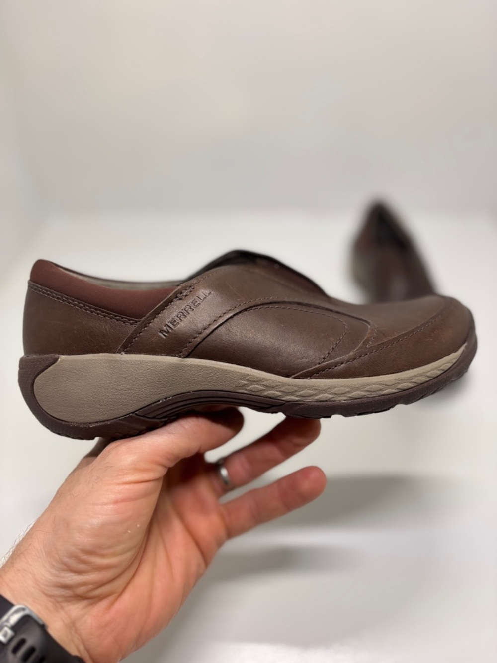 Merrell Women’s Espresso Brown Leather Slip-On Comfort Shoes Air Cushion Size 5 - Picture 5 of 13